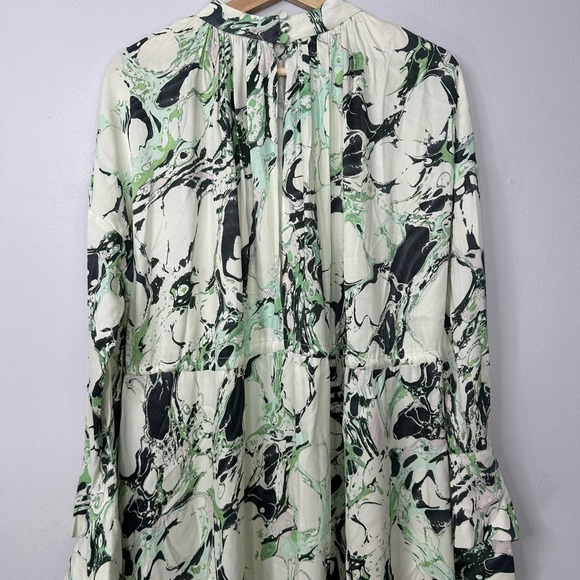 Asos Maxi Dress Size 10 Green Marble Print High Neck Tiered BNWT - Picture 10 of 13